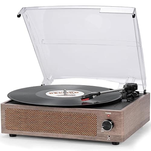 Vintage Record Player with Speakers Turntable for Vinyl Records Belt-Driven Turntable 3-Speed 3 Size Wireless Playback Headphone AUX-in RCA Line LP Vinyl Players Auto Stop Wood Grey - Image 1