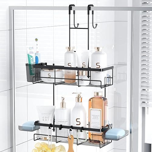 Aitatty Over the Door Shower Caddy Hanging: Black Rustproof Shower Organizer over the Door - No Drilling Bathroom Rack for Inside - Image 1
