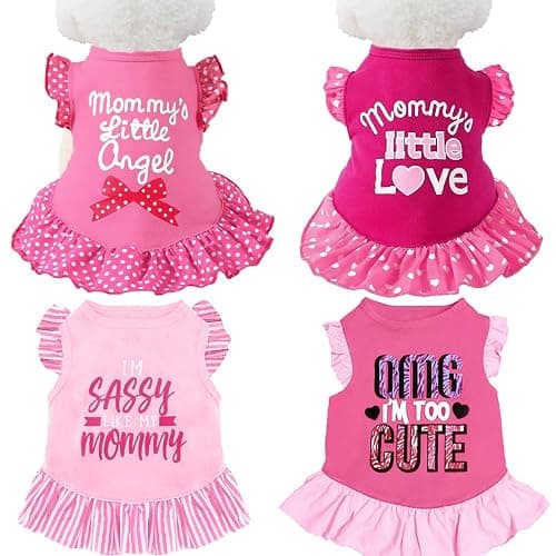 XPUDAC 4 Pieces Pet Dog Dress Dog Clothes Girl Puppy Shirt Yorkie Clothes Cute Doggie Dress Pet Apparel for Small Dogs and Cats (Pink Angel, Small(4.5-8lbs)) - Image 1