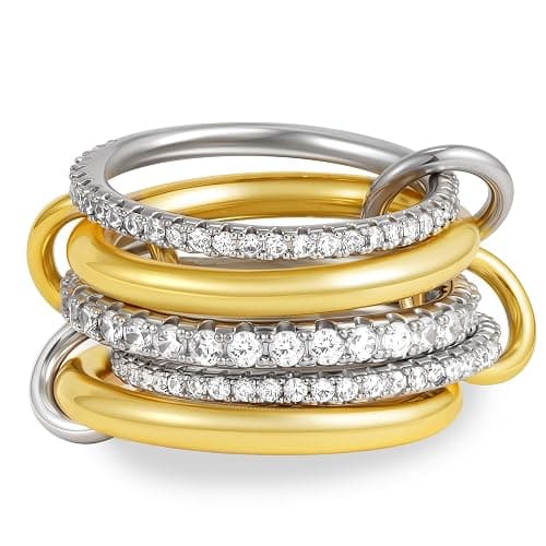 Decholly Gold Stackable Rings for Women, 18K Gold Plated Cubic Zirconia Rings Spinelli Silver Gold Multi Ring Mixed Metals Stackable Ring Set for Women Non Tarnish - Image 1