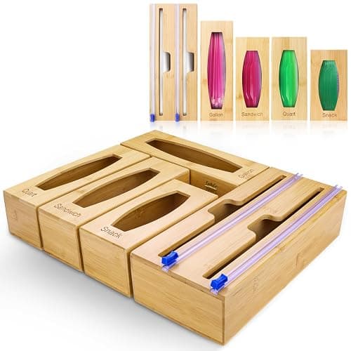 Gamtik Individual Storage Bag Organizer for Kitchen Drawer, Bamboo with Foil and Plastic Wrap Organizer for Kitchen Organizers and Storage, for Gallon, Quart, Sandwich, Snack - Image 1