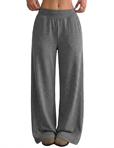 GEKCM Wide Leg Cotton Sweatpants Women Elastic Waisted Pants Baggy Straight Athletic Loose Casual Jogger Pants with Pockets - Image 1