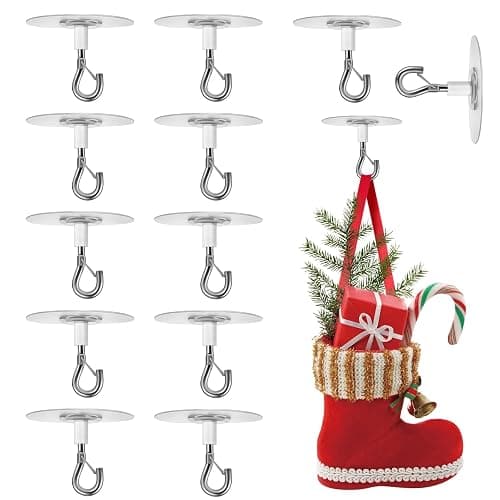 AccEncyc 12 Pcs No Hole Adhesive Ceiling Hooks No Drill Ceiling Hanging Hook for Hanging Light Plants Lanterns Wind Chime Hanger Sticky Eye Hooks for Baby Mobile Curtain - Image 1