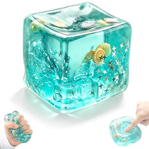 FWUNYVN Ice Cube Squishy, Stress Cube Squishy Stress Ball, Slow Rising Soft Sensory Fidget Toys, Sea Shells Inside Anxiety Relief Squeeze Toy for Kids and Adults Birthday Gifts Party Favors - Image 1