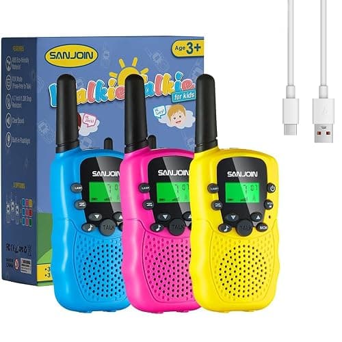 SANJOIN Rechargeable Walkie Talkies for Kids 4-6,3 Pack,2000mAh Battery, Christmas Stocking Stuffers Gifts for Boys Girls 3 4 5 6 7 8 10 Years Old,Outdoor Camping Games Walkie Talkie with 22 Channels - Image 1