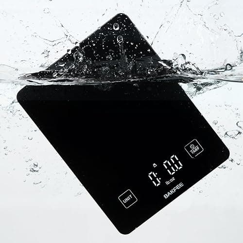 BAKFEE IP67 Waterproof Food Scale with Tempered Glass Surface, 22lb Kitchen Scale 1g Precision, USB Rechargeable, LED Display, Grams and Ounces, for Baking, Cooking, Making Sourdough Bread. Black - Image 1