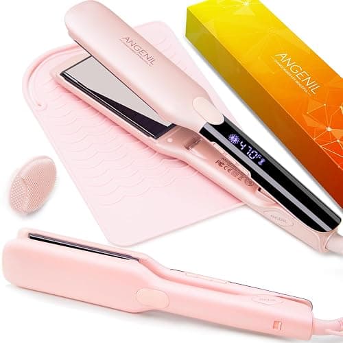ANGENIL Pro Titanium Flat Iron Hair Straightener 1.75" Wide, Salon Grade Dual Voltage Straightening and Curler 2-in-1 with Heat Resistant Silicone Mat, Adjustable Temp 240°F-470°F, 15s Fast Heating - 1.75 Inch - Image 1