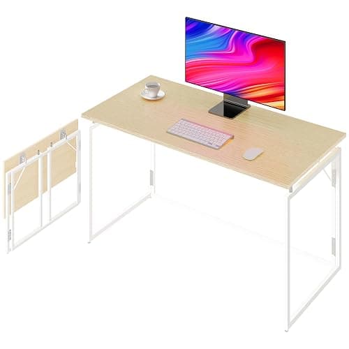 alawooder Folding Desk 30 Inch - Small Foldable Desk for Small Space Minimalist, Space Saving Collapsible Compact Desk Portable Table for Craft, Writing, Study and Work (No Assembly Required) - Beige - 30 x 16 Inch - Image 1