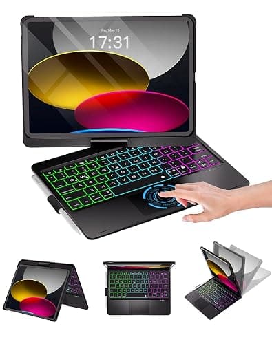 Baisla iPad 10th Generation Case with Keyboard 10.9" & iPad 11th (A16) & iPad Air 11 (M3/M2), Multi Trackpad, 360 Swivel & Rainbow Backlit for iPad Air 5th/4th,iPad Pro 11 4th/3rd/2nd/1st - Black - Image 1