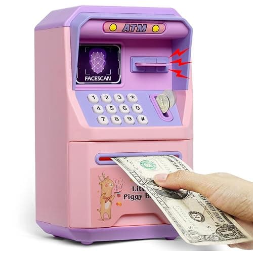 Tlsmyjlwj Piggy Bank for Kids, ATM Coin Bank Toys Gifts, Electronic Piggy Banks Money Safe for Kids Toys Ages 3 4 5 6 7 8 9 10 11 12 Year Old Girls Birthday Gifts, Pinkish Purple - Image 1