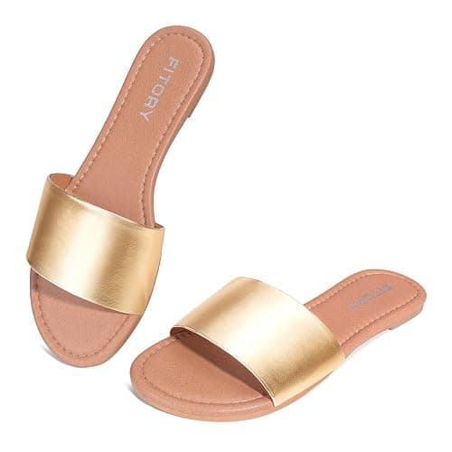 FITORY Women's Slide Sandals Fashion Round Toe With Classic Single Strap Slippers for Beach Size Size 6-11 - Image 1