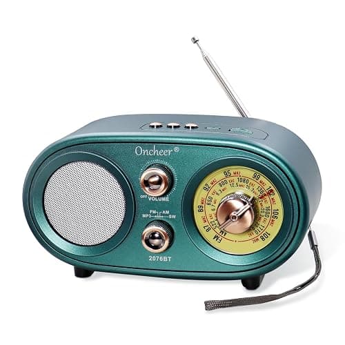 Oncheer Portable Retro Vintage Bluetooth Speaker Radio, FM/AM/SW 3 Band, Adjustable Antenna, Battery Powered, Support TF Card, USB Playing Music, Home Decor Gifts for Friends Family -Greencolor - Image 1