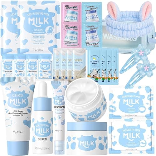 Milk Skin Care Sets & Kits - Milk Beauty Gift Sets for Teenage Girls - Teenage Girls Gifts - Facial Kits for Women - Travel Skincare Set Daily Face Care - Deep Hydrating Smoothing 28PCS (Milk-28PCS) - Image 1