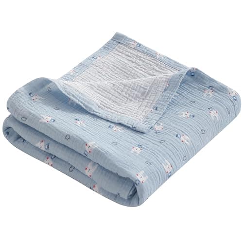 NTBAY Muslin Baby Swaddle Blanket, 2-Layer, 30x40 Lightweight Receiving Blanket for Newborns and Infants, Crib Stroller Travel Use, Cloudy Bunny - Image 1