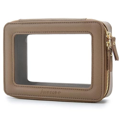 Aveniee Clear Makeup Bag Organizer, Travel Toiletry Bag Cosmetic Case for Women, Portable Make Up Skincare Pouch Car Organizer Bag with Zippers for Essentials,Taupe - Image 1