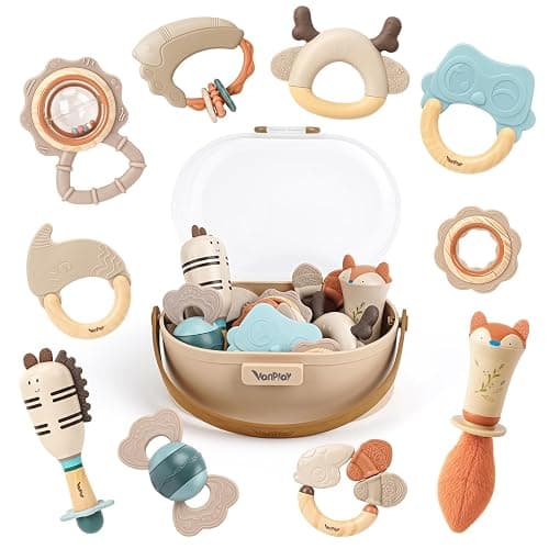 Baby Rattles & Teethers Set – Baby Toys 0-6 Months, Teething Toys 3-6 Months, Sensory Toys with Soft Textures, Gentle Sounds & Easy-Grip Shape, Neutral Newborn Gift(10-Pack) - Image 1