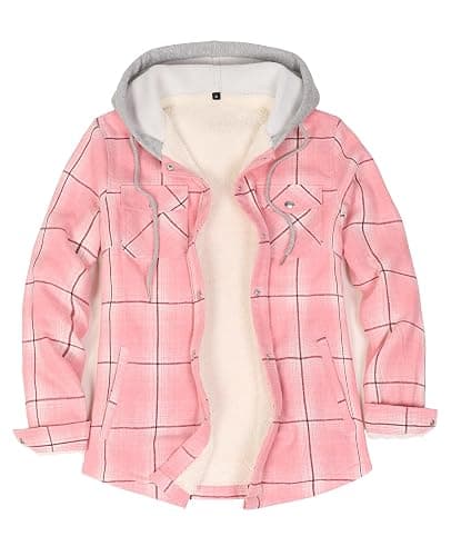 ZENTHACE Women’s Sherpa Lined Hooded Flannel Jacket, Snap Button | Sherpa Throughout,Snap Front Plaid Shirt Jacket,4 Utility Pockets,Layering,Outdoor Yard Work,Casual Daily Wear,Home Lounging - Image 1
