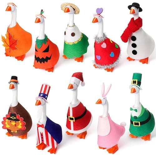 Weysat 10 Set St. Patrick's Day Mini Desk Goose Outfit Holiday Bundle Easter Mexican Spring Magnetic Geese Statue Felt Fabric Costume for 7 Inch Desktop Goose Table Decor Gifts(Rustic Style,Felt) - Image 1