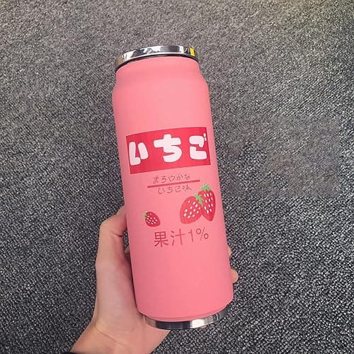 PEXIZUAN Kawaii Stainless Steel Kawaii Water Bottle with Straw Japanese Water Bottle Insulated(500ml/16.9oz,Pink) - Image 1