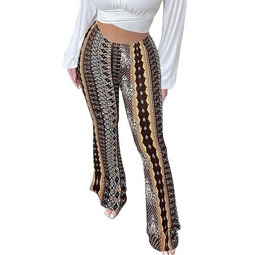 DLAYBGFA Flare Leggings Yoga Pants Women High Waisted Boho Flare Palazzo Pants Stretch Wide Leg Bell Bottom Yoga Leggings - Image 1