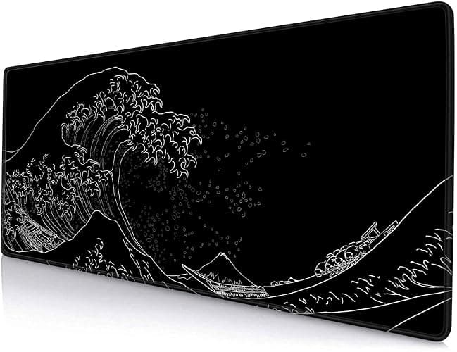 SANWUMIAN Gaming Mouse Pad, Large Mouse Pads for Desk, Non-Slip Rubber Base Mousepad, Keyboard Mouse Mat, Desk Pad with Stitched Edges, 31.5x11.8inch, The Great Wave Off Kanagawa - Image 1