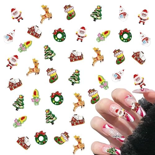 3D Christmas Nail Charms,100PCS Christmas Tree Santa Claus Snowman Elk Nail Gems,Resin Flatback 3D Nail Art Charms Nail Supplies for Manicure Design Decorations DIY Crafting Jewelry Making (Mixed B) - Image 1