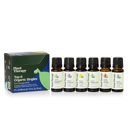 Plant Therapy Top 6 USDA Organic Essential Oil Set - Lavender, Peppermint, Eucalyptus, Lemon, Tea Tree 100% Pure, Natural Aromatherapy, for Diffusion & Topical Use, Therapeutic Grade 10 mL (1/3 oz) - Image 1