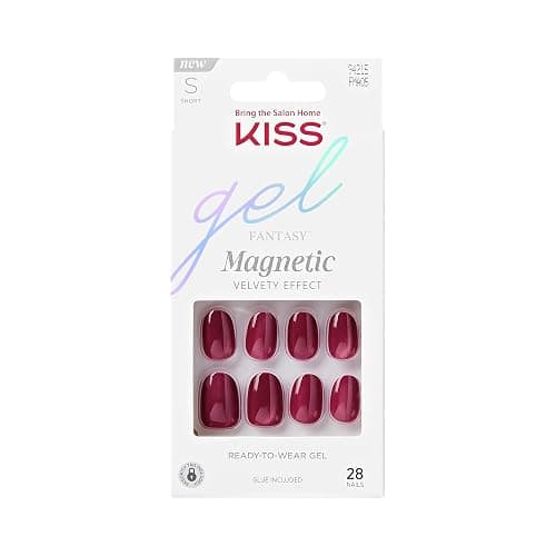 KISS Gel Fantasy Magnetic Press On Nails Short, ‘Set Us Free’, Red, Oval Shaped, Includes 28 Fake Nails, Nail Glue 2g, 1 Manicure Stick, 1 Mini Nail File - Image 1