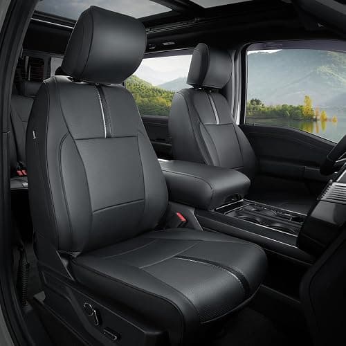 DiffCar for Ford F150 Seat Covers 2015-2022 2023 2024 2025,Full Set Leather Waterproof Black Trucks Pickup Seat Covers Custom Fit for Ford F150 Accessories,Car Seat Cover for SuperCrew/CrewCab(XL,XLT) - Image 1