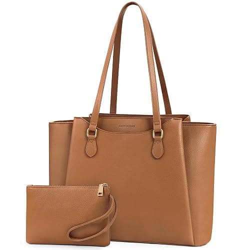 RAINSMORE Laptop Bag for Women 15.6 Inch Work Tote Bags Waterproof Computer Bags Leather Professional Laptop Purse Womens Laptop Briefcase Large Handbag for Office Teacher Travel, Brown - Image 1
