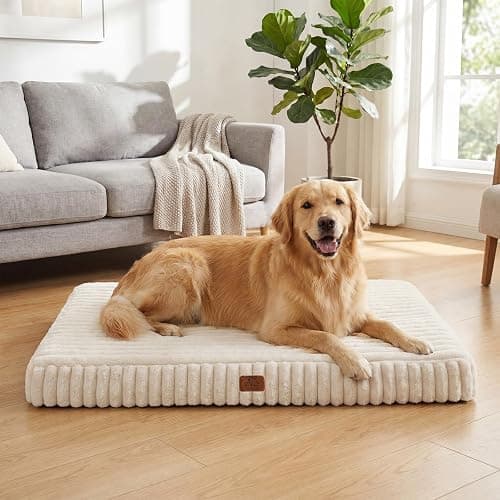 Orthopedic Dog Bed for Extra Large Dog, Waterproof Pet Bed for Crate,Non-Slip Bottom and Egg-Crate Foam with Removable Washable Cover Crate Bed,Cream,41"x27"x4" - Image 1
