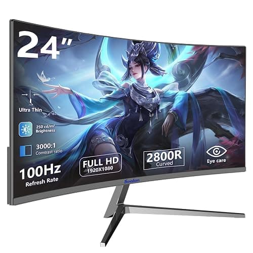 Sealan 24 inch Curved Gaming Computer Monitor FHD 1920x1080p 100Hz Refresh Rate 16:9 Aspect Ratio Free Sync Ergonomic Tilt Home Office Visual Experience for Work Play Support Wallmount (75x75mm) - Image 1