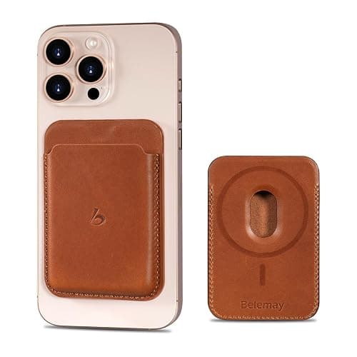 Belemay Strong Magnetic Wallet Compatible with Magsafe, Luxury Minimal Card Holder for 1-2 Cards, Premium Full-grain Smooth Leather Compatible with iPhone 17/16/15/14/13/12 series&MagSafe cases, Brown - Image 1