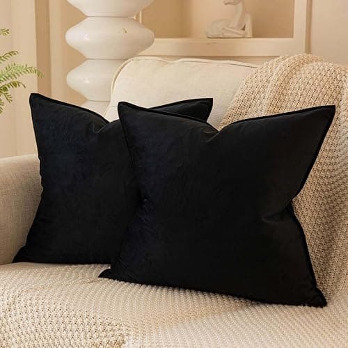 JUSPURBET Black Decorative Pillow Covers 28x28 Set of 2 Throw Pillow Covers for Couch Sofa Bed Cozy Velvet Cushion Covers Cases with Hidden Zipper for Living Room Home Decor - Image 1