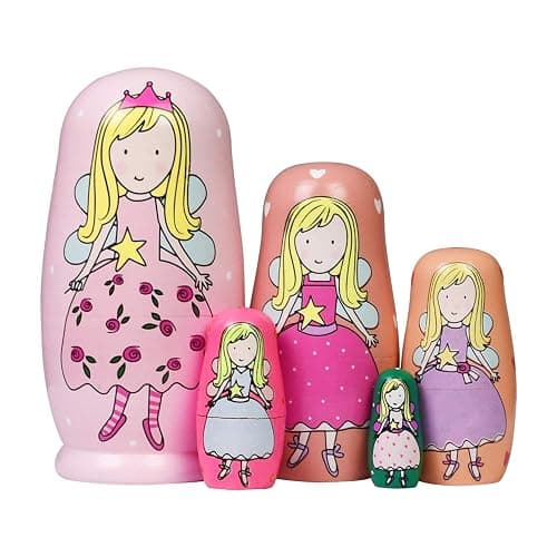 5 Pieces Cute Nesting Dolls Matryoshka Doll Russian Handmade Wooden Dolls Cartoon Angel Girl Pattern Toy Gift 6" Tall - Image 1