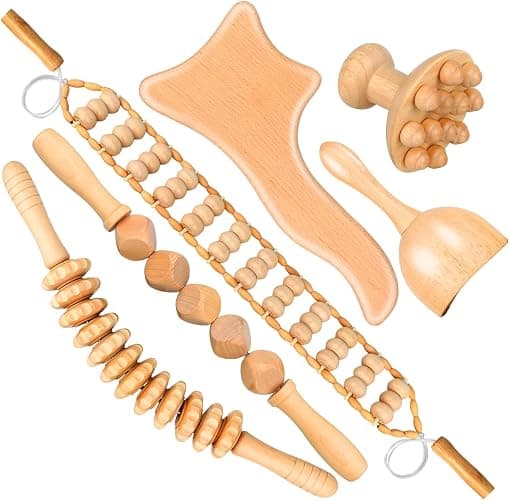 Binlingdaily Outils de massage thérapeutiques 6Pcs pour façonner le corps, kit Maderoterapia pour drainage lymphatique anti-cellulite, massage incurvé en bois pour jambes et ventre - Image 1