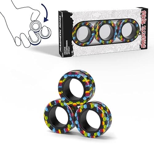 Magnetic Rings Fidget Toy Set, Idea ADHD Fidget Toys, Adult Fidget Magnets Spinner Rings for Anxiety Relief Therapy, Fidget Pack Great Gift for Adults Teens Kids Easter Basket Stuffers (3PCS) - Image 1