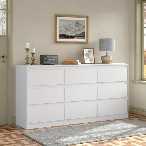 Furniouse Modern 9 Large Storage Drawers Dresser for Clothes Organizer, White Modern Chest of Drawers for Closet, 60" Long Drawer Organizer Cabinet for Bedroom,Living Room,Entryway,Hallway - Image 1