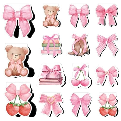 Pink Coquete Bows Magnetic Bookmarks - Wxiben 12 Pcs Pink Bow Magnetic Bookmark Strawberry Bear Book Mark Magnets Cowgirl Boot Book Markers Page Clip Gift for Teen Girls Book Lovers Students Reading - Pink Bows - Image 1