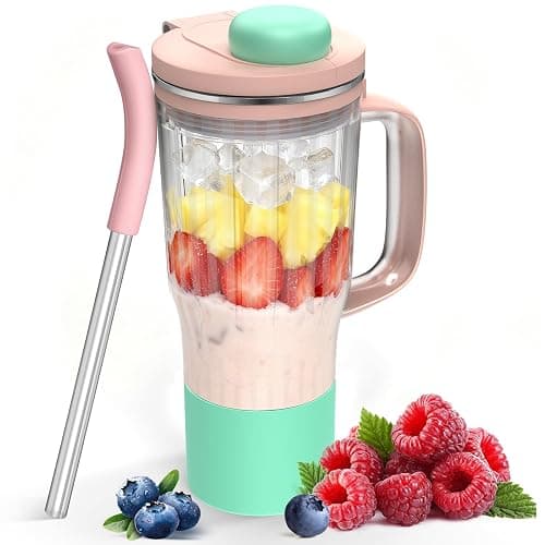 26oz Travel Tumbler Replacement for Ninja BlendBOSS Blender (Pink) | Portable Smoothie Cup with Leakproof Lid & Detachable Straw, Compatible with Ninja DB351 & DB301 Series For Daily Travel Use - Image 1
