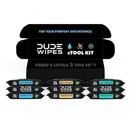 DUDE Wipes Flushable Wipes Variety sTOOL Kit Gift Set for Him - 9 Packs, 432 Total - Mint Chill, Shea Butter & Unscented - Sewer & Septic Safe - Image 1