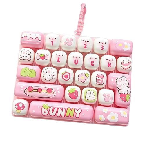 2027 New 26-Key Keyboard Fidget Toy, Cute Cartoon Clicky Keyboard Clicker Toy with Keychain, Backpack Charm Pendant for Stress Relief (Pink-B) - Image 1