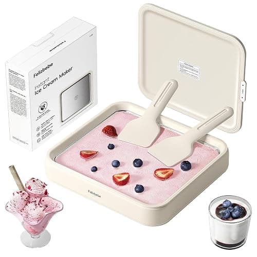 Rolled Ice Cream Maker, Felizbebe Instant Ice Cream Roller Maker Tray with Lid and 2 Spatulas, Food Grade SUS316 Stainless Steel Cool Plate for Fun Family Activities, DIY Parent-Child Time - Image 1
