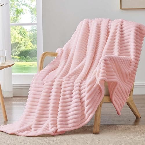 BEDELITE Fleece Pink Throw Blanket for Couch - 300GSM Soft & Warm Valentines Blanket Gifts for Women Girls, Decorative Spring Pink Blankets for Home, 50"x60" - Image 1