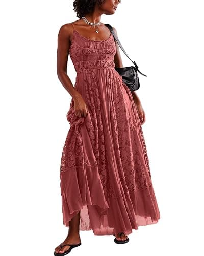 Gacaky Summer Dress for Women Casual Lace Floral Embroidered Bohemian Maxi Dress Flowy A Line Beach Long Dresses - Image 1