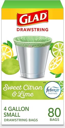 Glad Small Trash Bags 4 Gallon, Febreze Sweet Citron & Lime Garbage Bags, Odor Resistant with Drawstring, 80 Count - Image 1