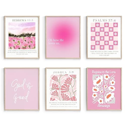 Habseligkeit Unframed Pink Gradient Room Decor, Pink Flower Wall Art Prints, Posters for Girls Dorm Aesthtic, Danish Pastel Wall Decor 8X10in, Set of 6 - Image 1