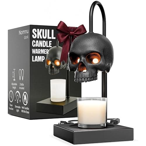 Skull Candle Warmer Lamp with Timer and Dimmer *Candles NOT Included – Black Gothic Candle Lamp Warmer w/Adjustable Height, 2 Light Bulbs – Skull Decor, Goth Gothic Decor Spooky Home & Witchy Gifts - Image 1