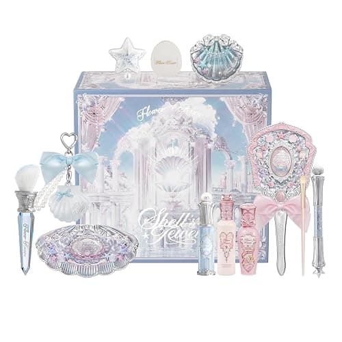 Flower Knows Shell’s Jewel 13-Piece Makeup Gift Box Set,Lip Gloss×2+Blush×1+ Eyeshadow Palette×1+Highlighter×3+Hand Mirror×1+Hair Clip×1+Mini Powder Puff×1+Blush Brush×1+Eyeshadow Brush×1+Gift Box×1 - Image 1