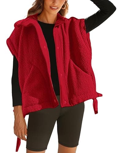 Gozoloma Women's Oversized Fleece Vest Sleeveless Casual Button Down Piecing Fuzzy Sherpa Gilet Jacket with Pockets - Image 1